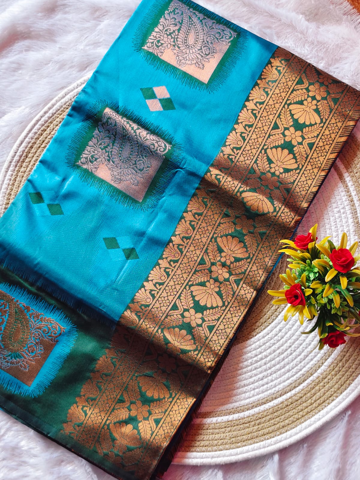 Sky Blue Dual Shade Silk Saree – Premium Contrast Border