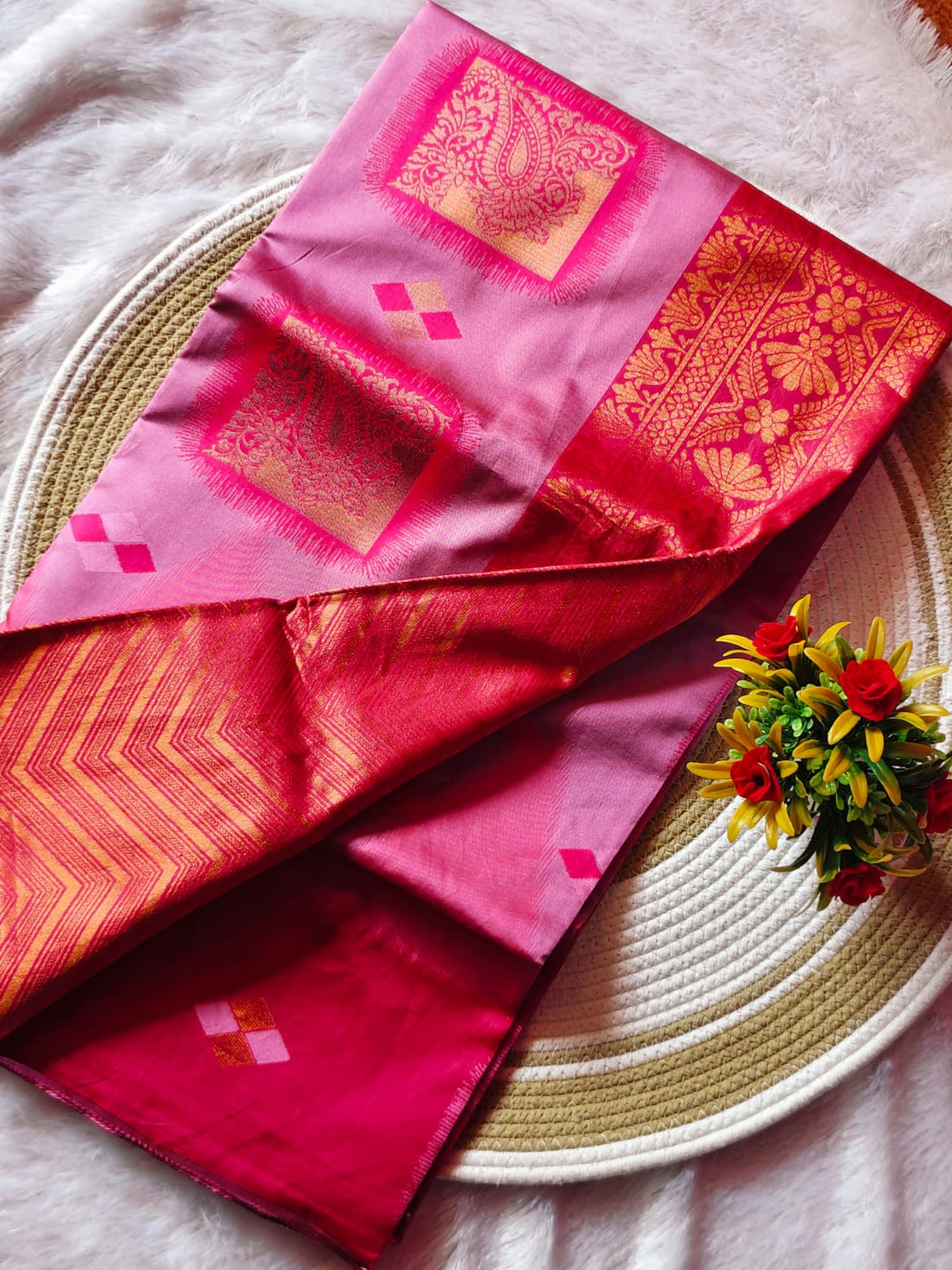 Baby Pink Dual Shade Silk Saree – Premium Contrast Border