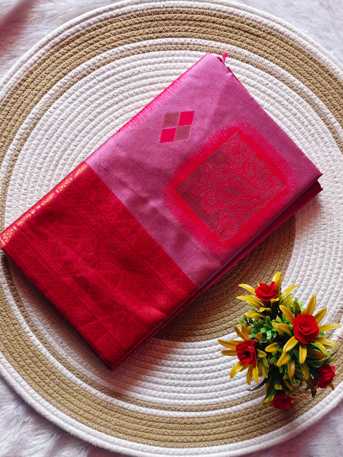 Baby Pink Dual Shade Silk Saree – Premium Contrast Border