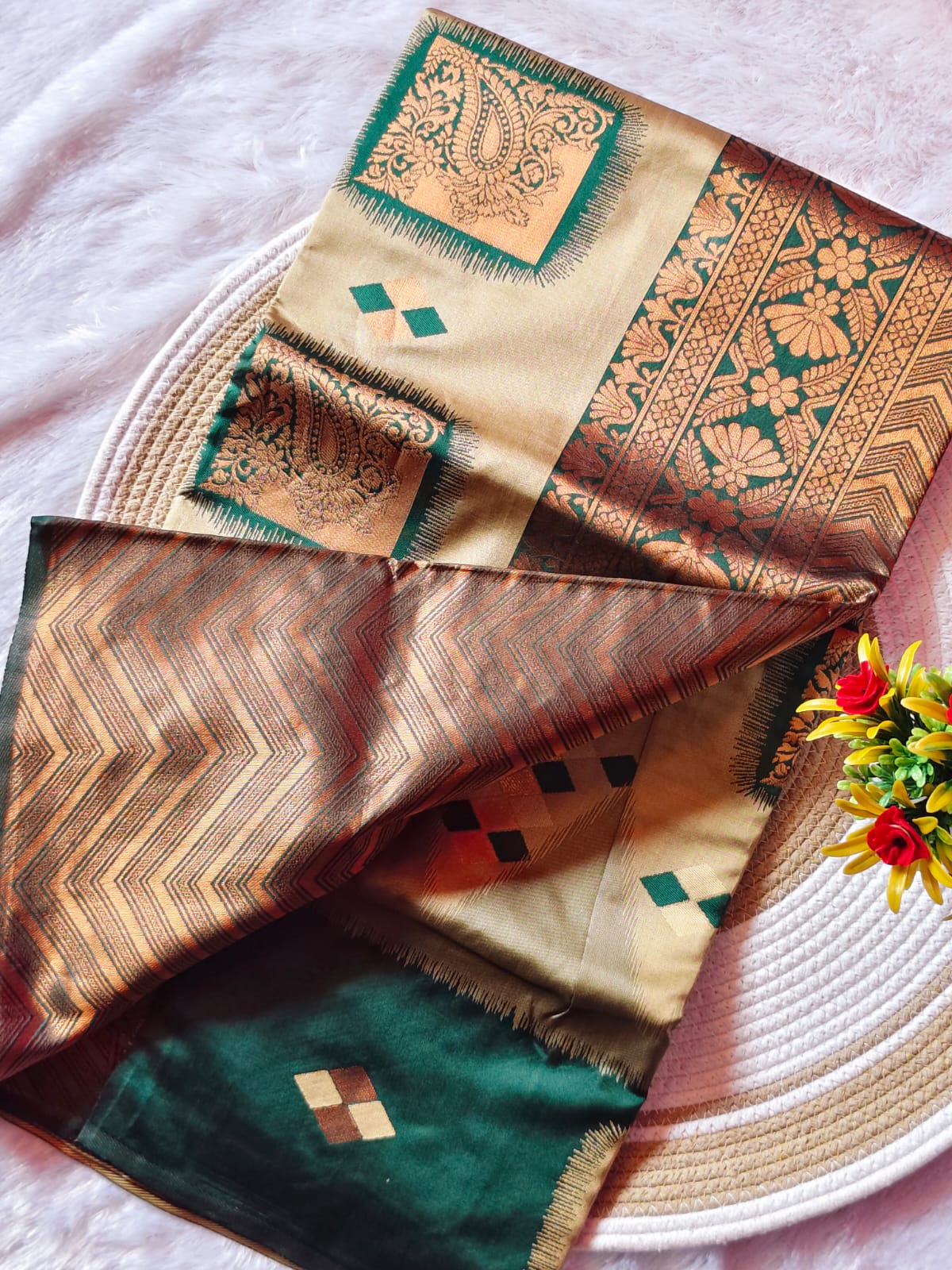 Bottle Green Dual Shade Silk Saree