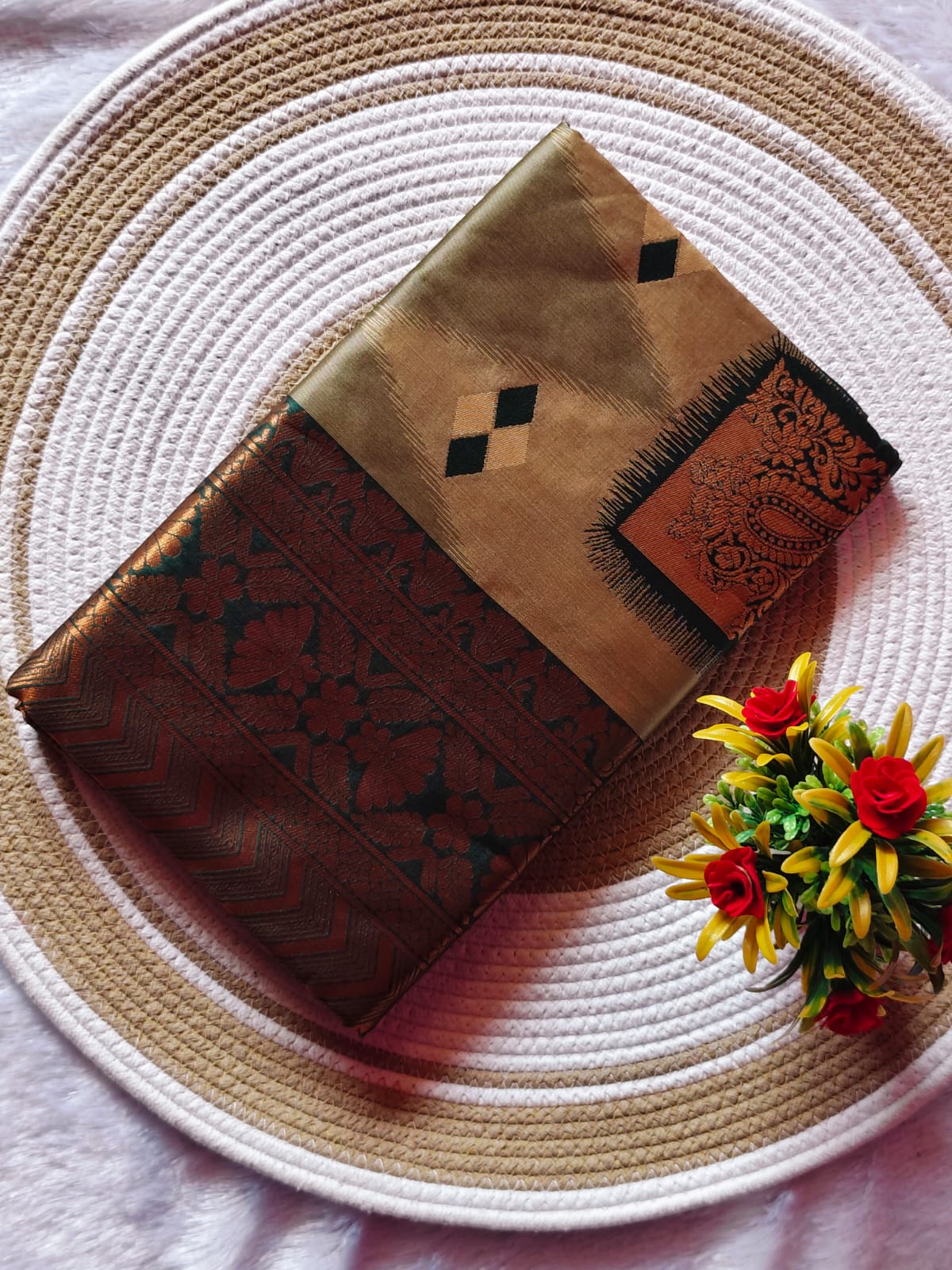 Bottle Green Dual Shade Silk Saree