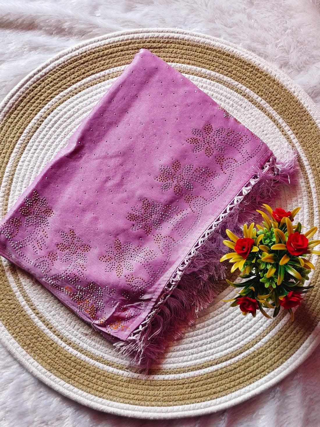 Elegant Light Purple Marble Stone Work Party Wear Saree