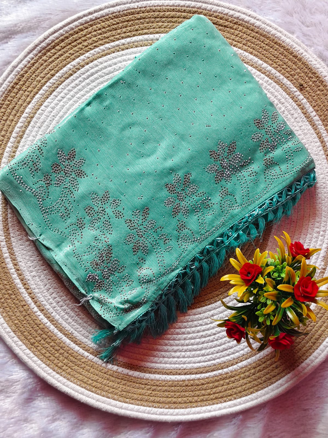 Light Blue Marble Stone Work Party Wear Saree