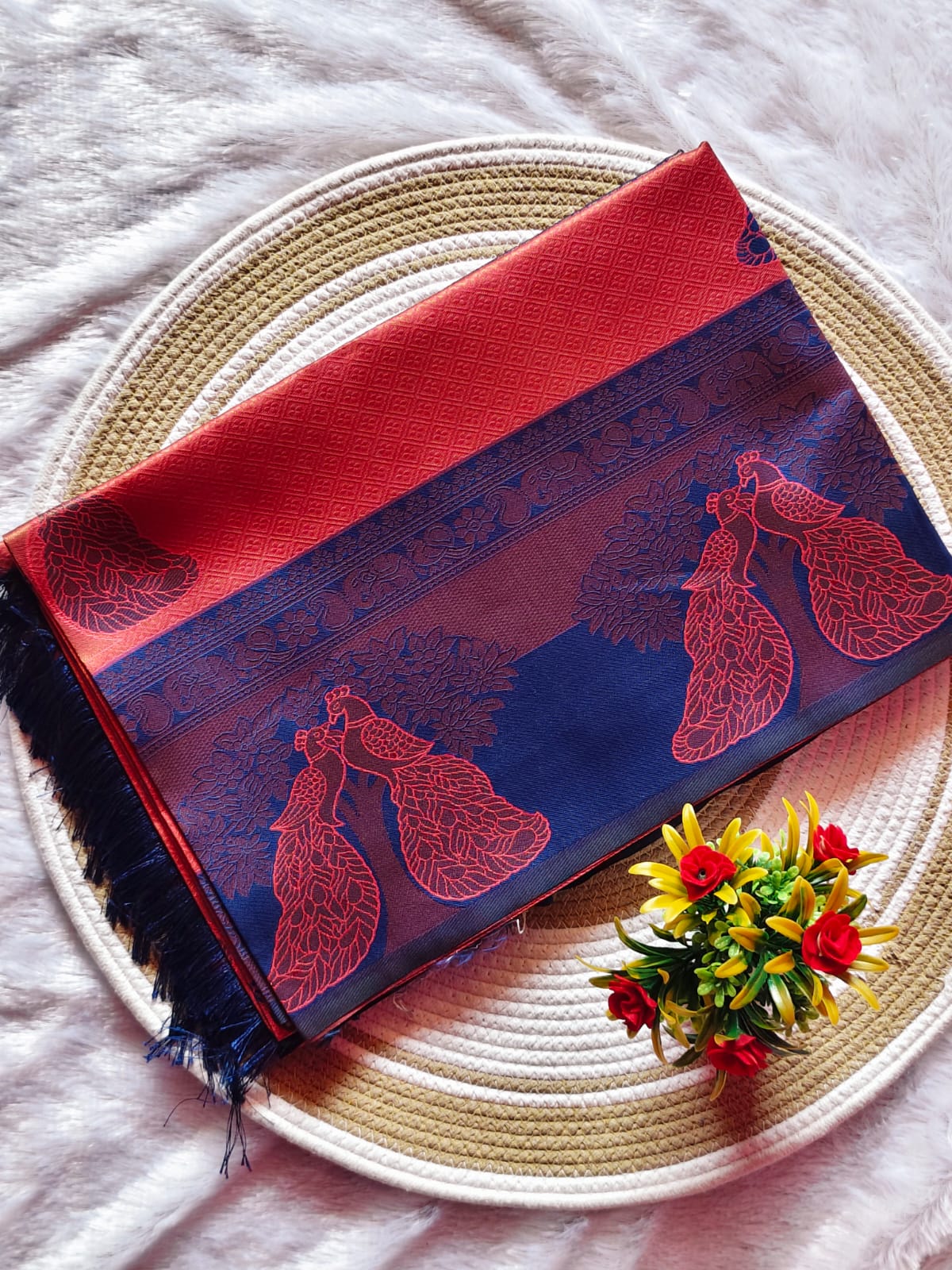 Grand Peach Pink Peacock Banarasi Silk Saree