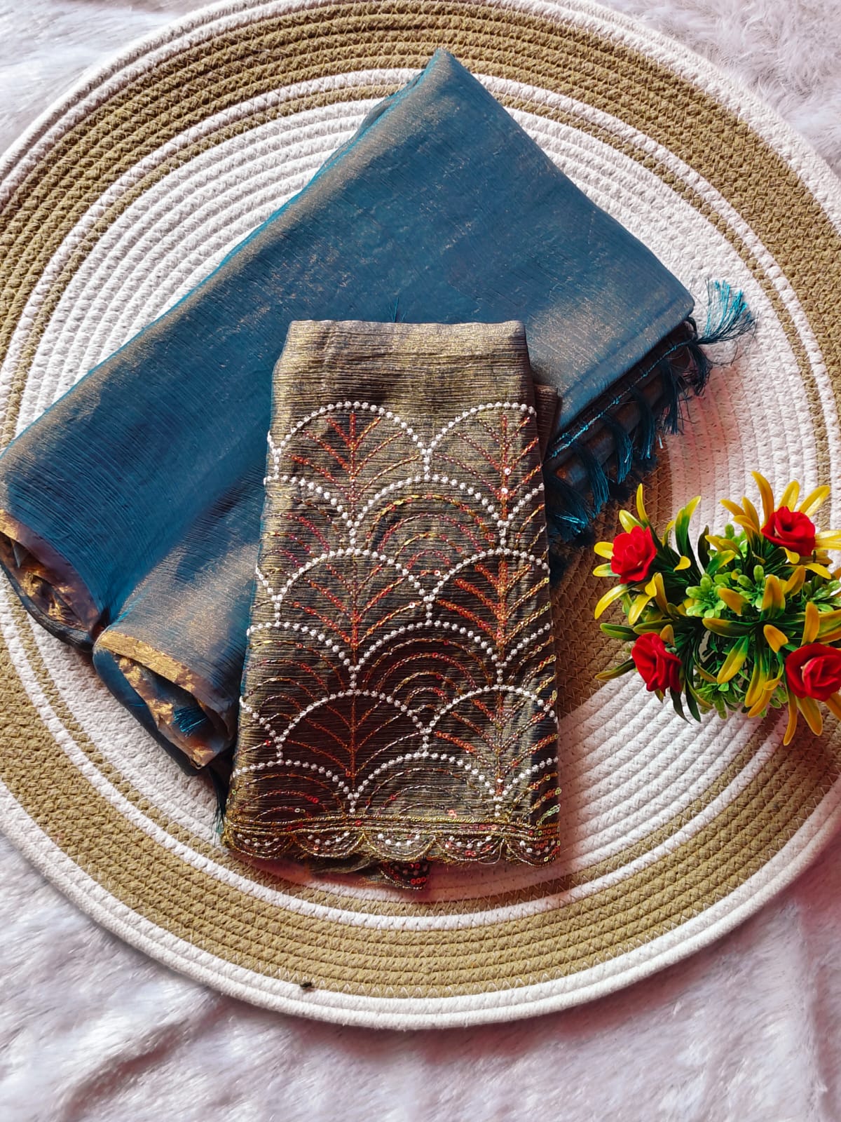 Space Silk Peacock Blue Saree