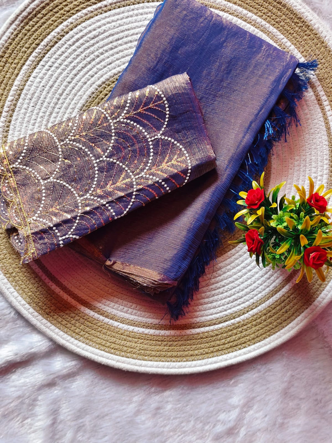 Space Silk Blue Saree with Sequin Blouse