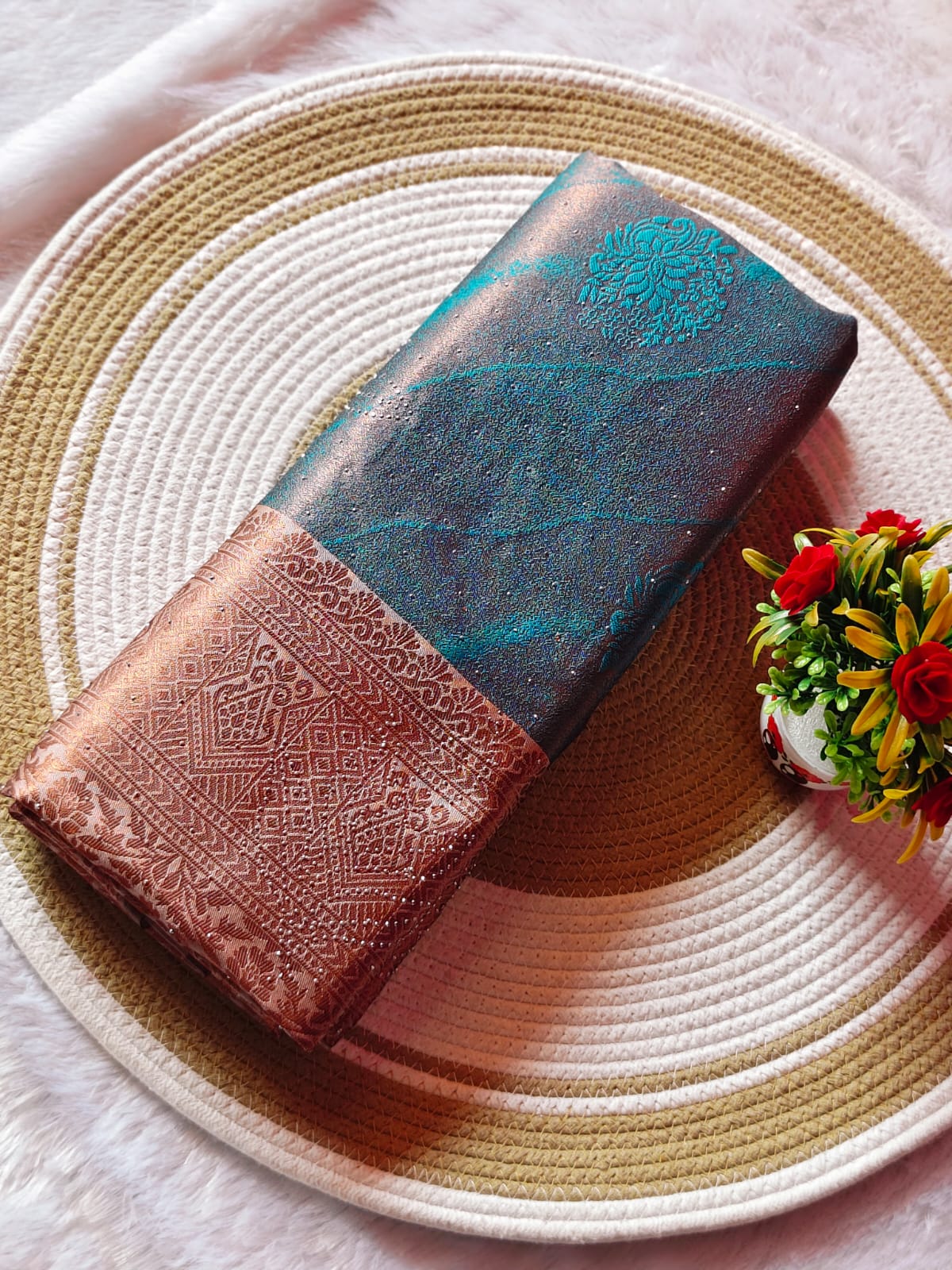 Grand Sky Blue Stone Work Kanchipuram Silk Saree