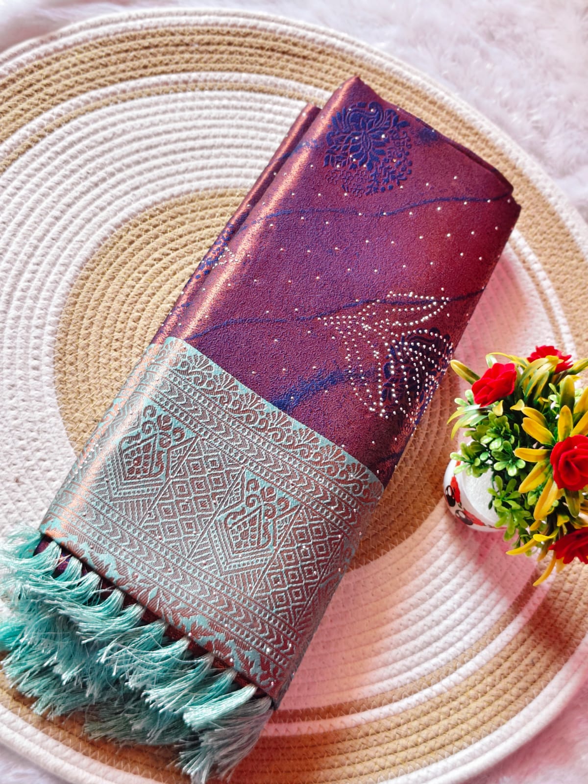 Grand Navy Blue Stone Work Kanchipuram Silk Saree