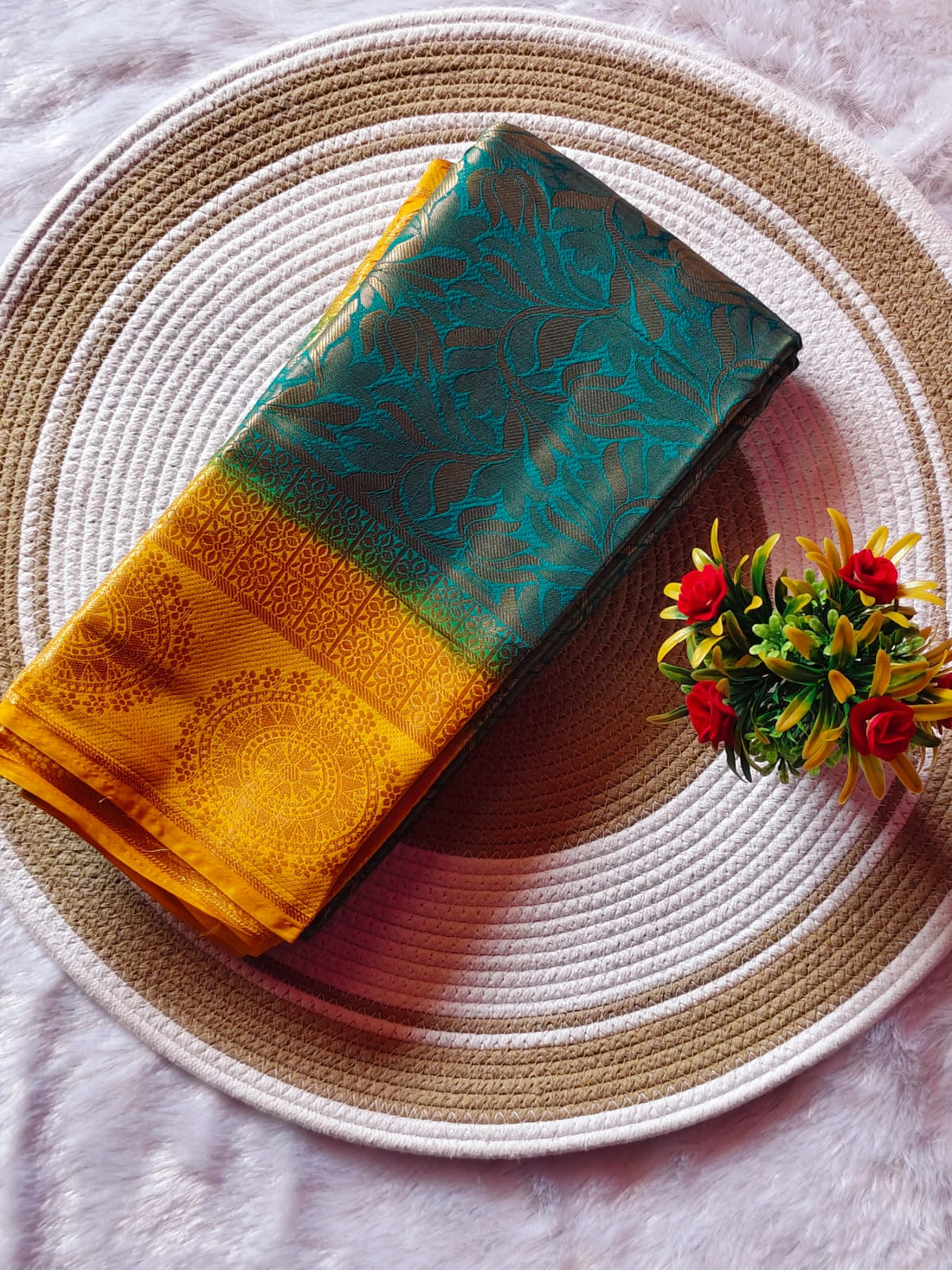 Royal Soft Sky Blue With Yellow Banarasi Saree