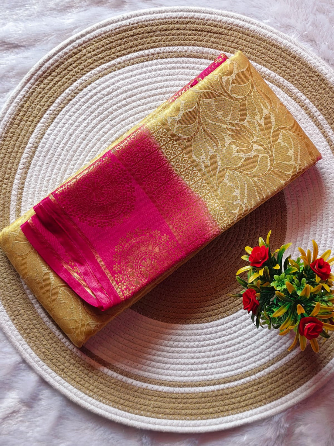 Royal Soft Sandal With Pink Banarasi Saree