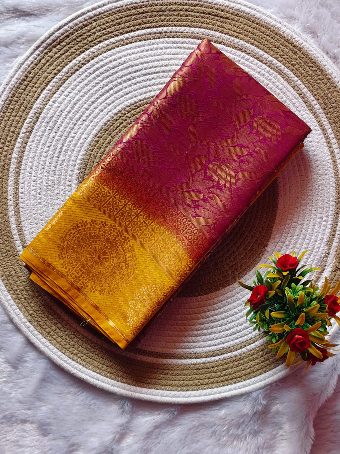 Royal Soft Purple Colour With Yellow Banarasi Saree