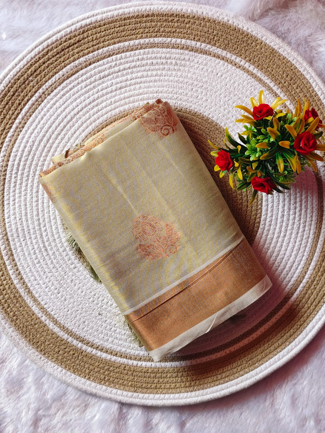 Copper Pistha Green Silk Jari Cotton Saree