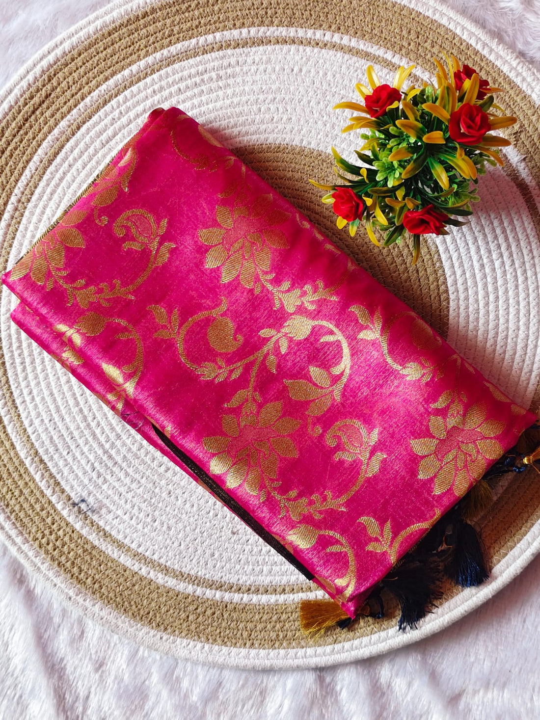 Banarasi Pink With Black Tissue Full Jari Work Saree