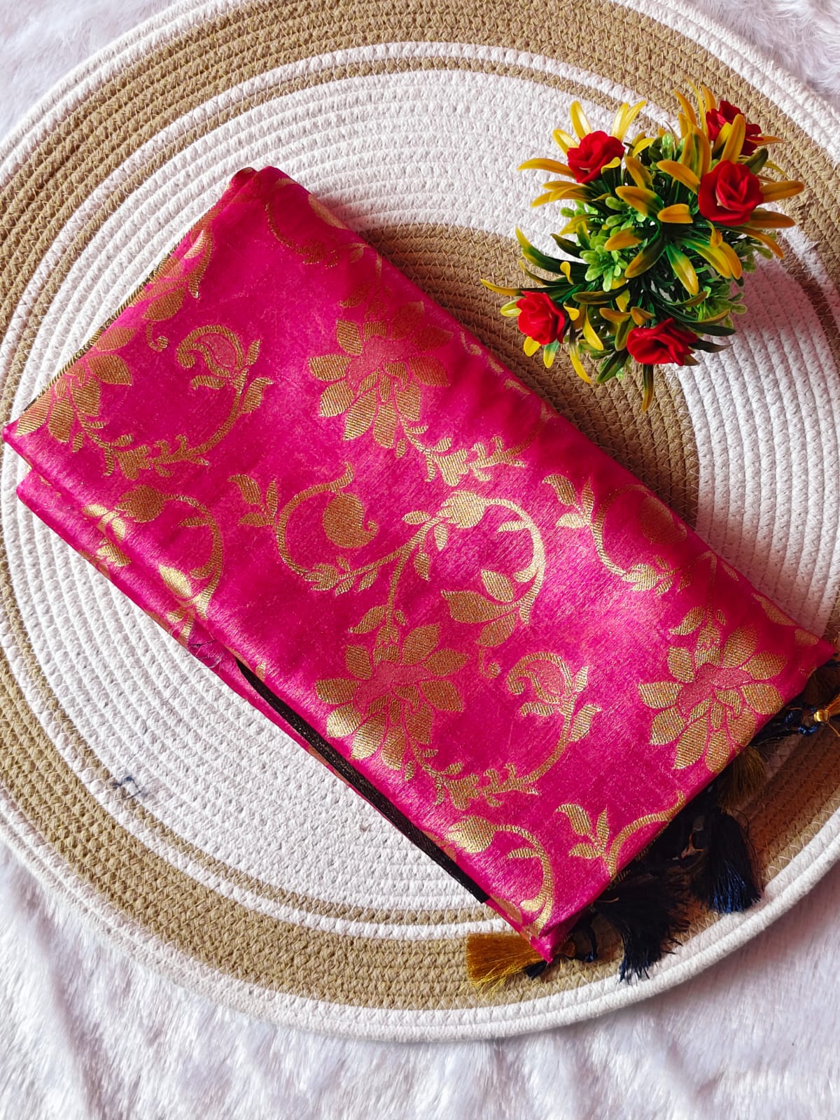 Banarasi Pink With Black Tissue Full Jari Work Saree