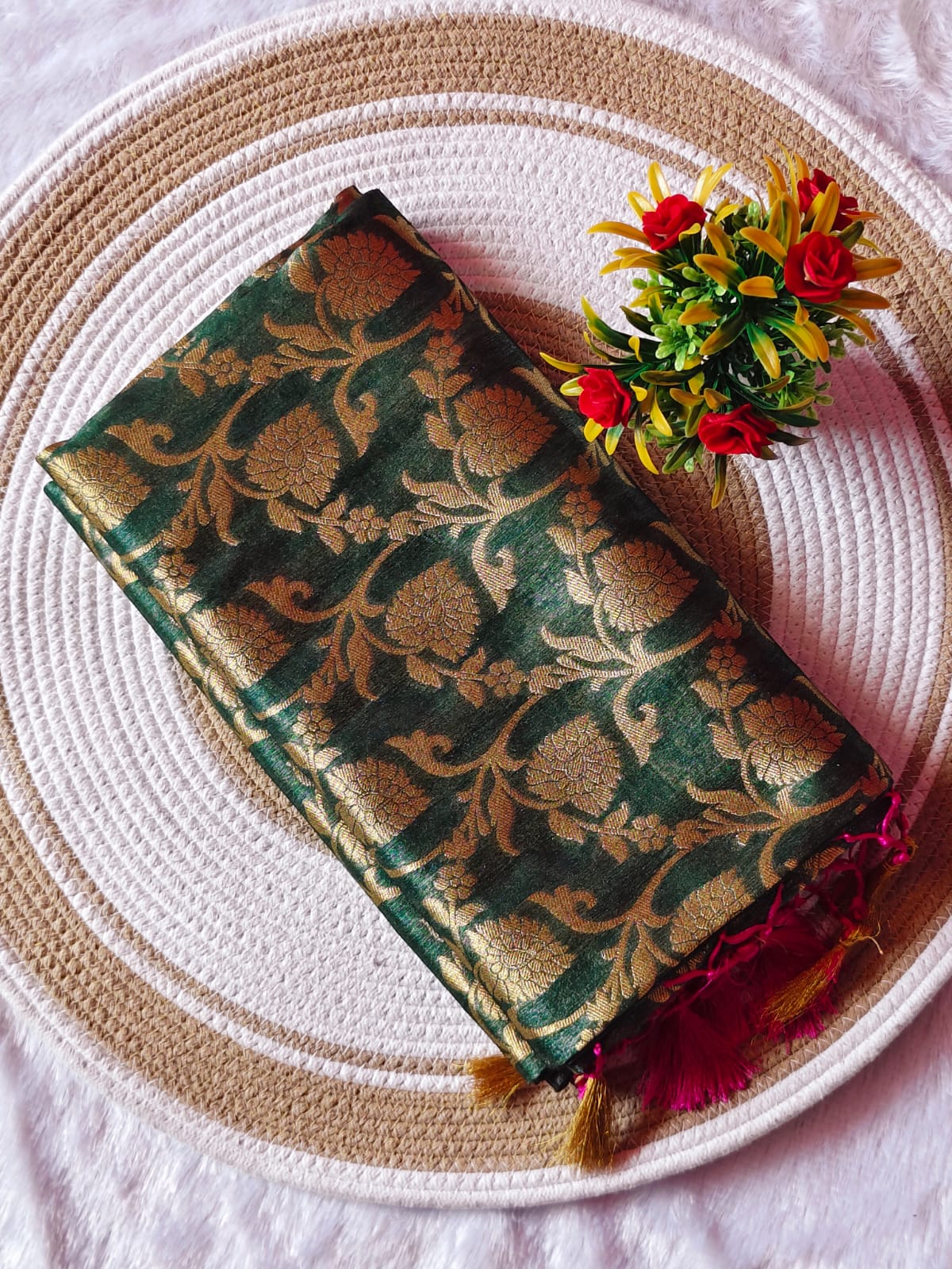 Banarasi Green Tissue Full Jari Work Saree