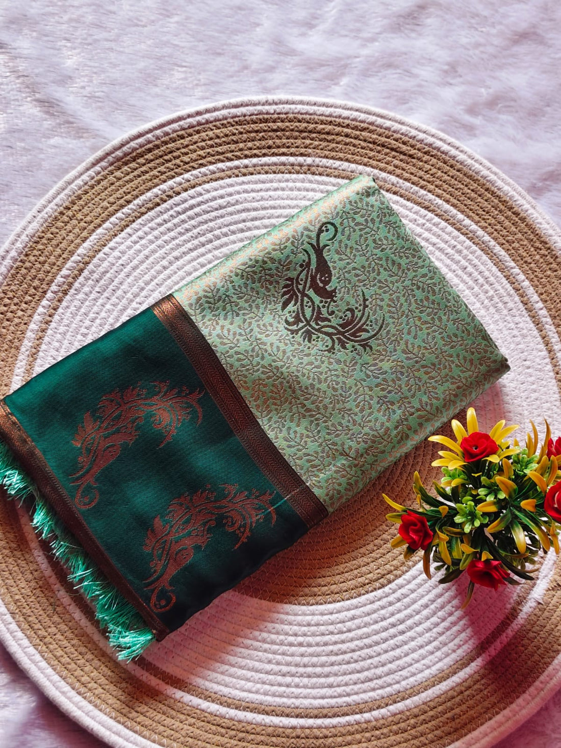 Light Green Dual Tone soft jari work Saree