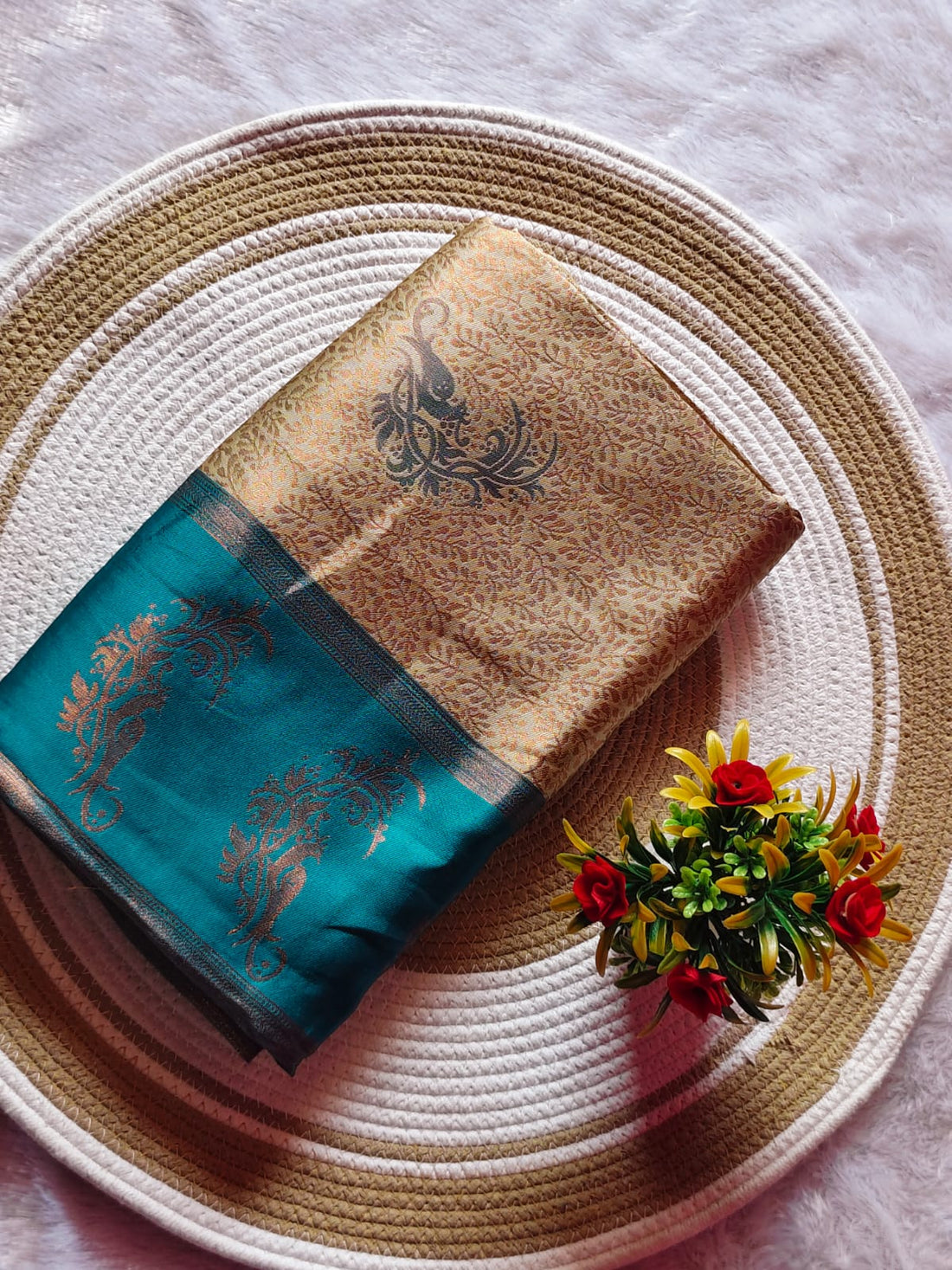 Light Sandal With Sye Blue Dual Tone Dream Saree