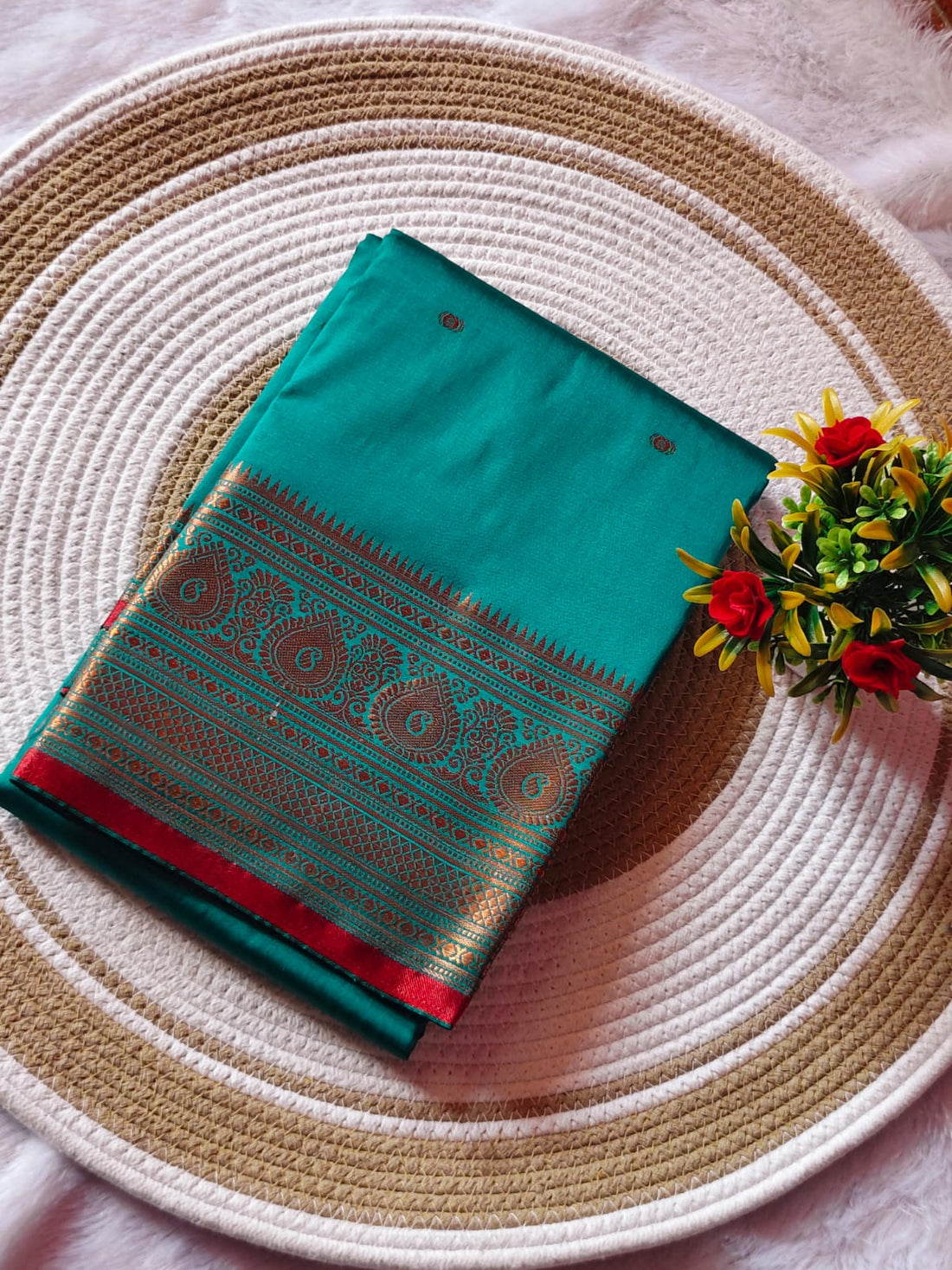 Soft Peacock Blue Kanchipuram Silk Saree