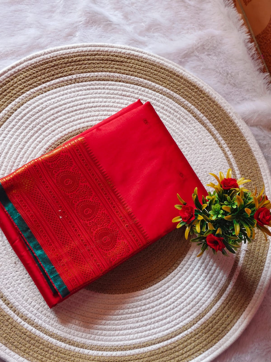 Soft Cerry Red Kanchipuram Silk Saree