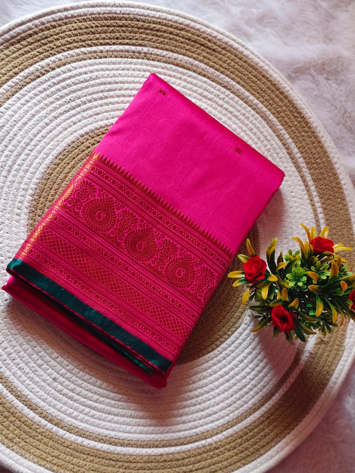 Soft Rani Pink Kanchipuram Silk Saree
