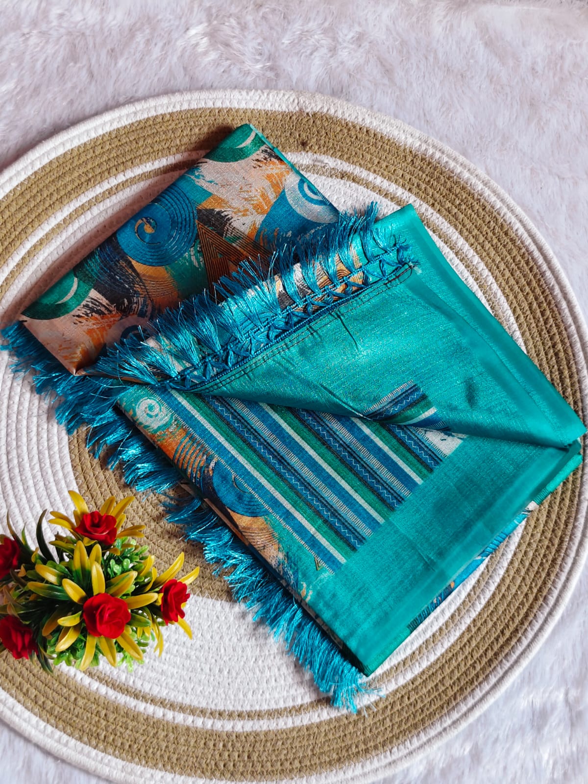 3D Digital Print Sky Blue Comfort Saree