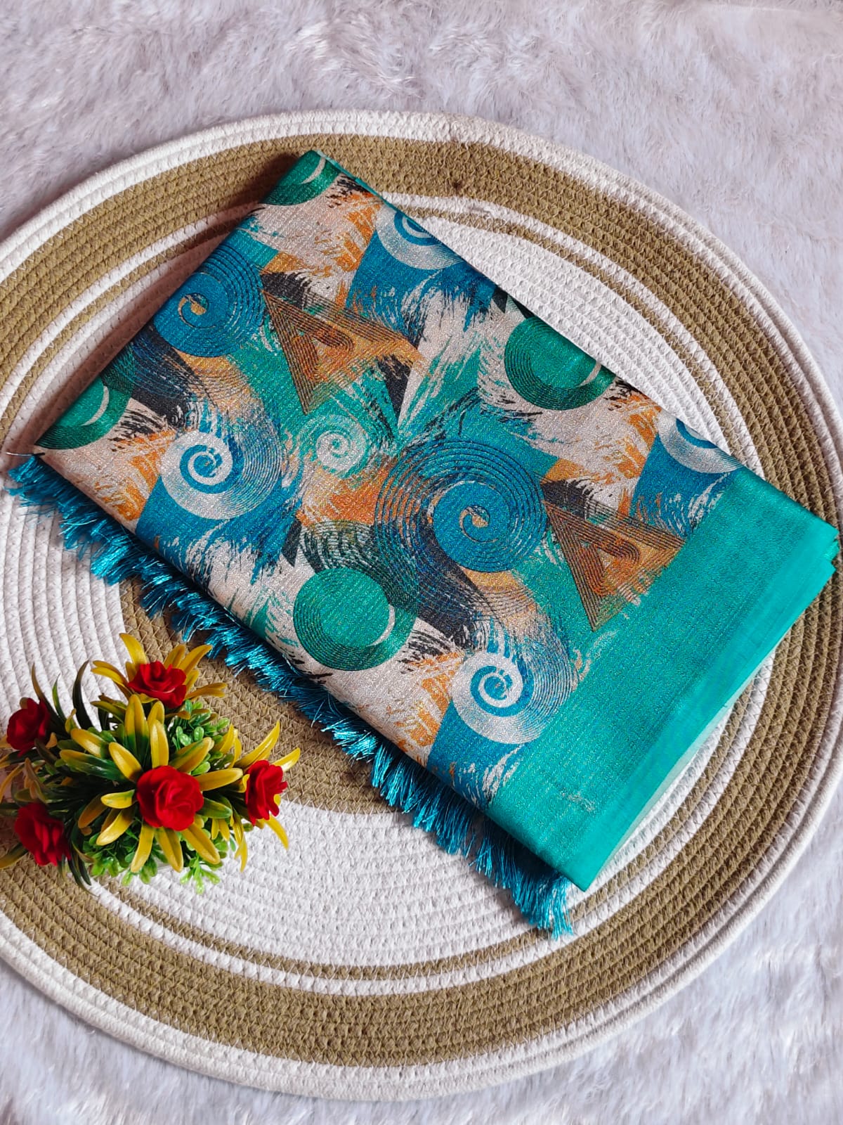 3D Digital Print Sky Blue Comfort Saree