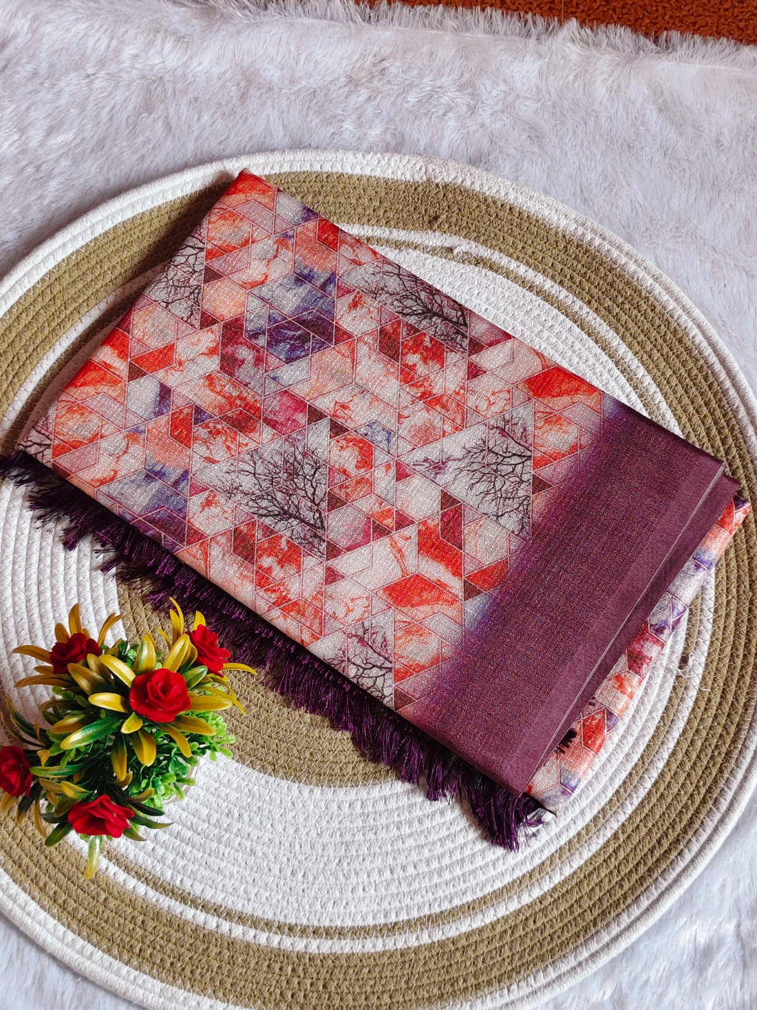 3D Digital Print Dasky Pink Comfort Saree