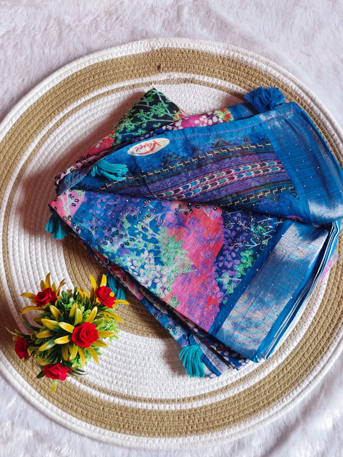 Linen Cotton Pink Floral Digital Print Saree