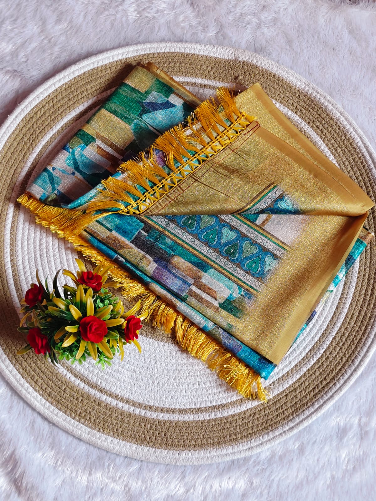 3D Digital Print Blue With Yellow Comfort Saree