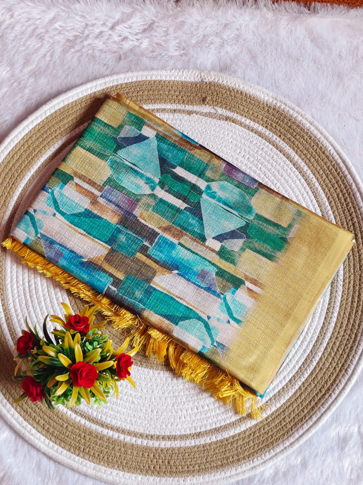 3D Digital Print Blue With Yellow Comfort Saree