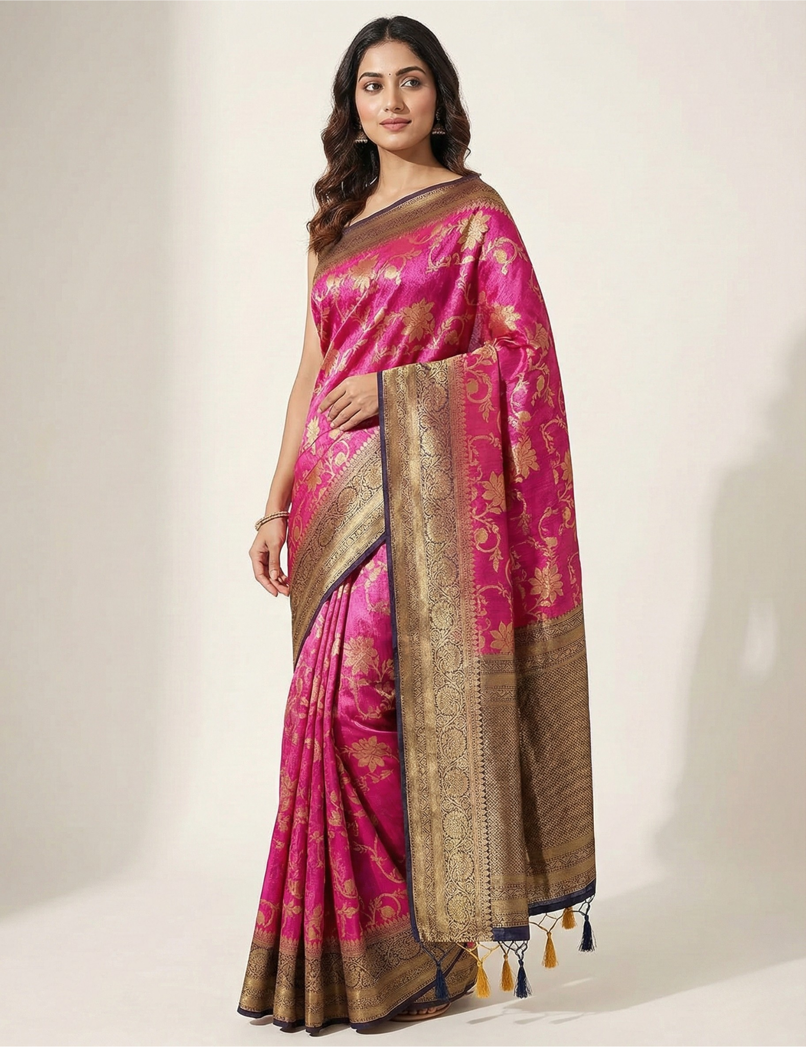 Banarasi Pink With Black Tissue Full Jari Work Saree