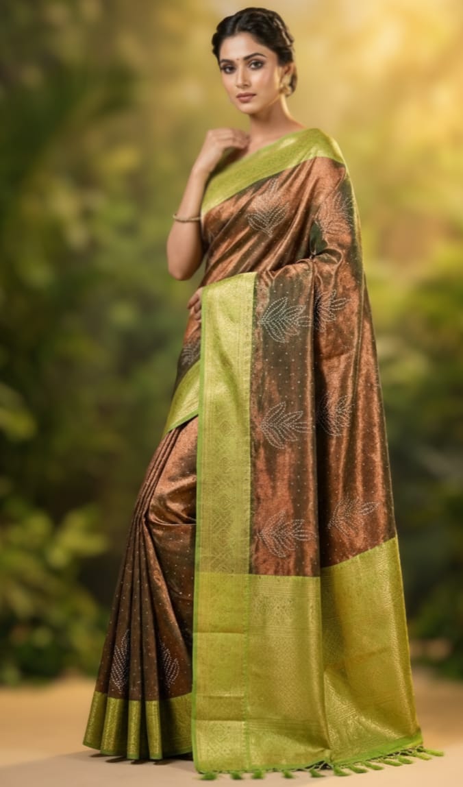 Grand Bottle Green Stone Work Kanchipuram Silk Saree