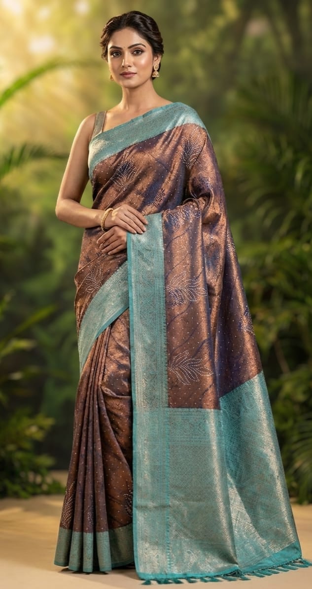 Kanchipuram pattu with stone work saree