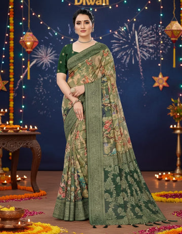 Peacock Gold Bottle Green Banarasi Saree