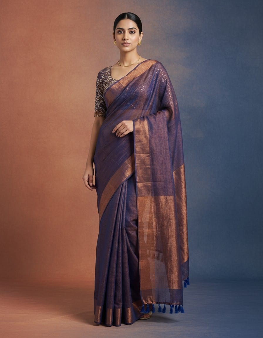 Space Silk Blue Saree with Sequin Blouse