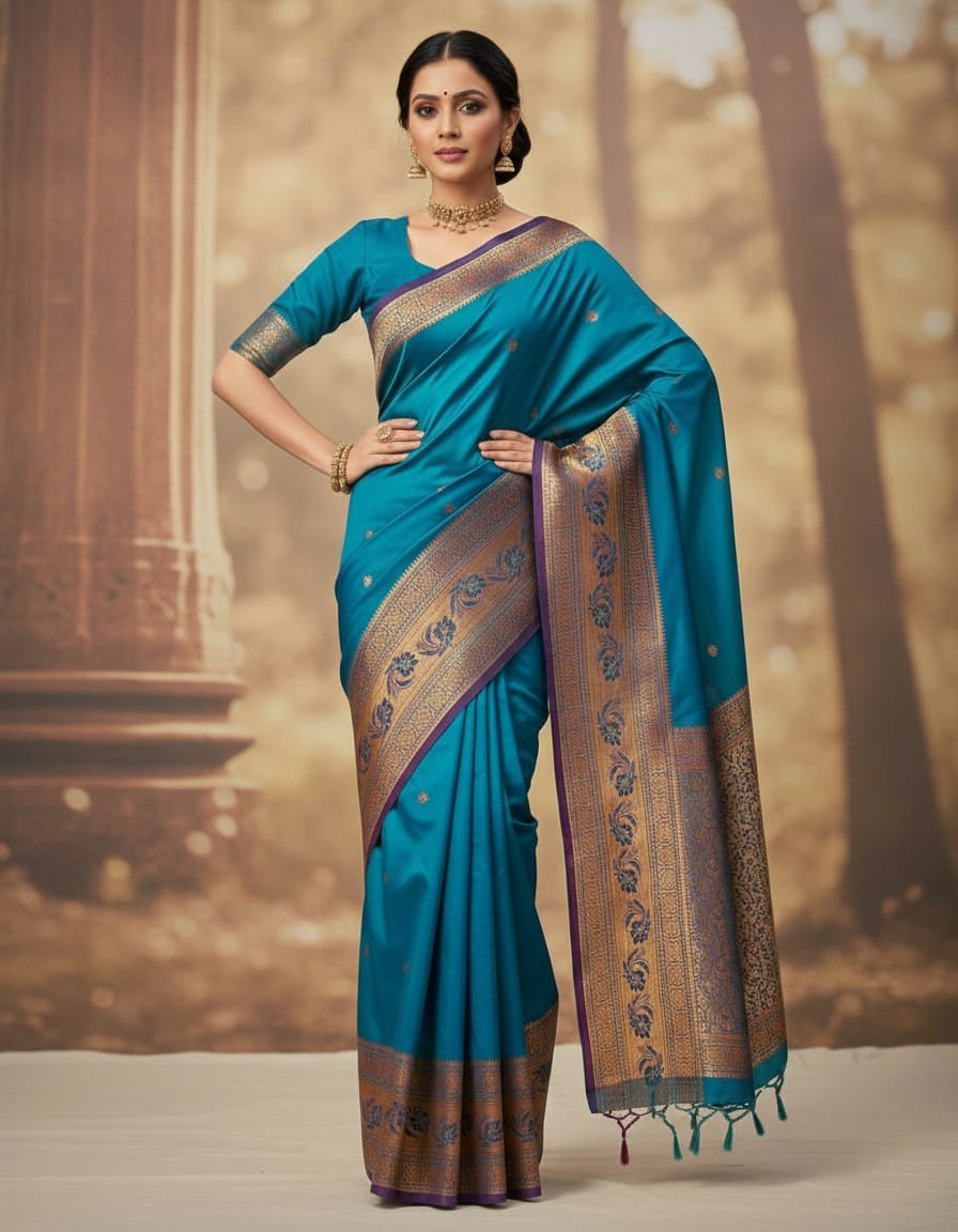 Soft Blue Kanchipuram Silk Saree